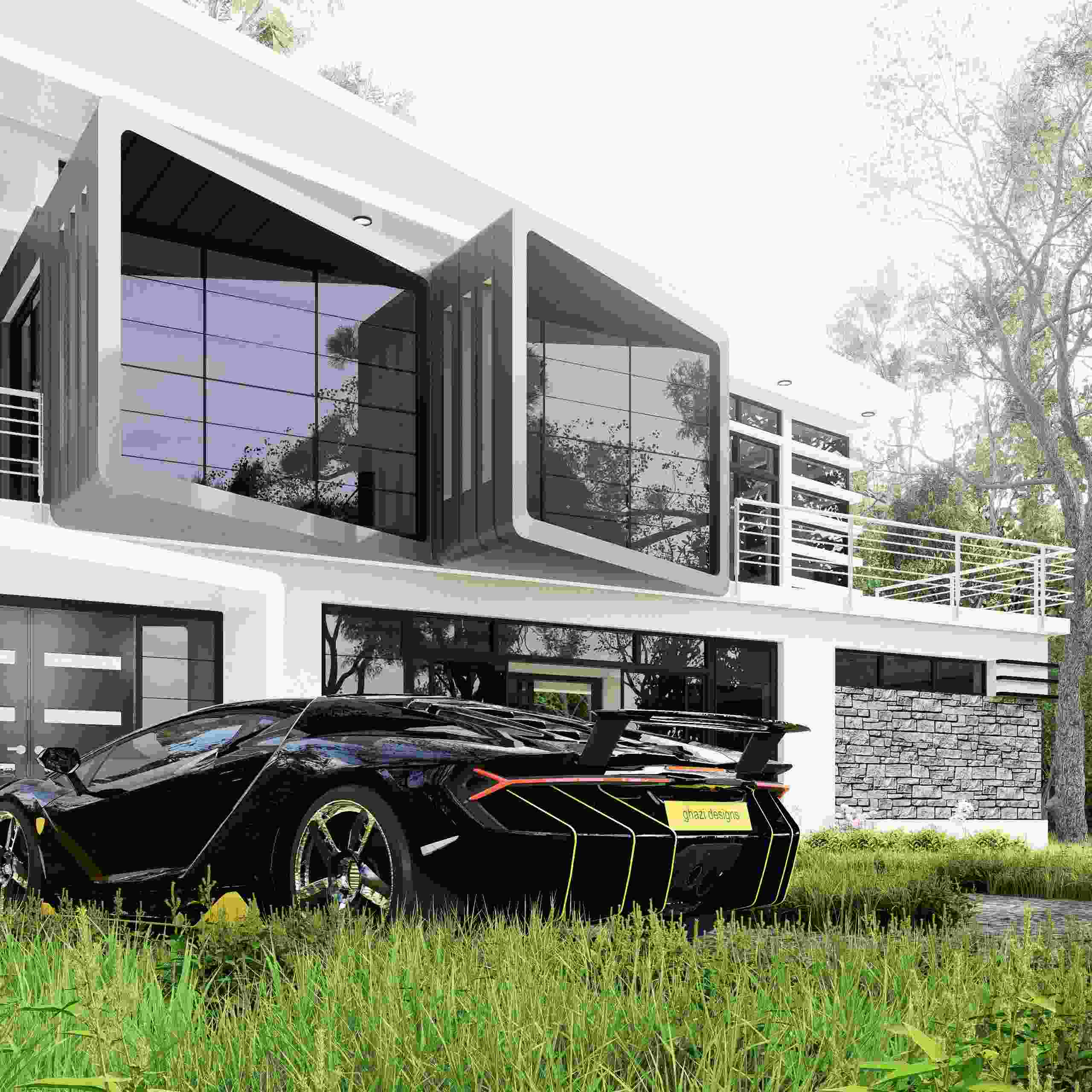 Modern rendered facade